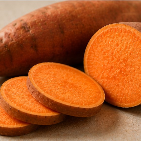 Deep-orange sweet potato flesh.